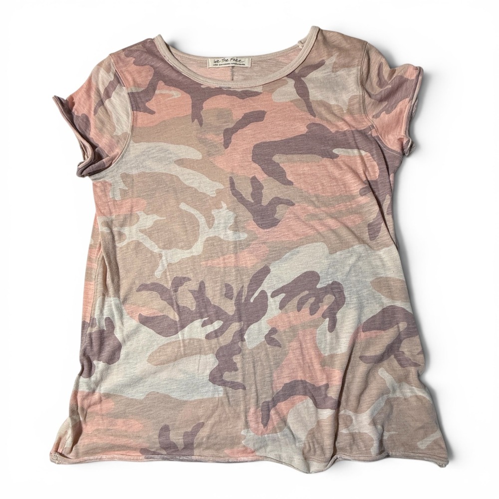 We The Free Camo T-Shirt Pink Camouflage Women Large Boho Stretch